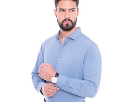 Camisa Fibra De Bambú Azul Vermonti For Cheap