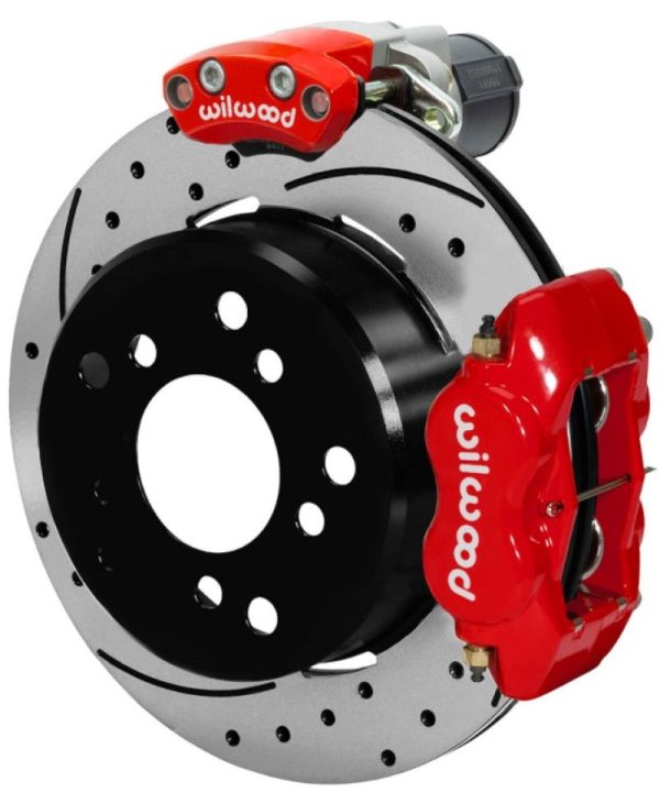 Wilwood Forged Dynalite Rear Electronic Parking Brake Kit - Red Powder Coat Caliper - D S Rotor Hot on Sale