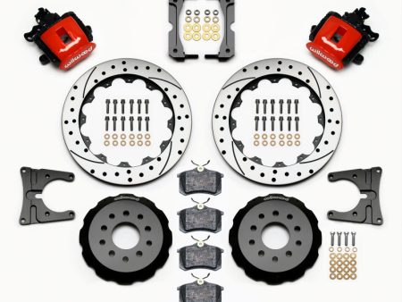 Wilwood Combination Parking Brake Rear Kit 12.88in Drilled Red 2005-2014 Mustang For Discount