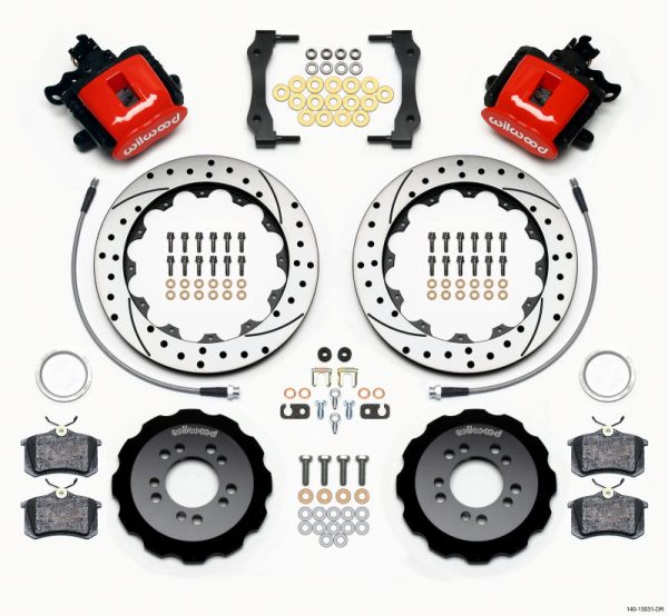 Wilwood Combination Parking Brake Rear Kit 12.88in Drilled Red 2013-Up Ford Focus ST w  Lines For Cheap